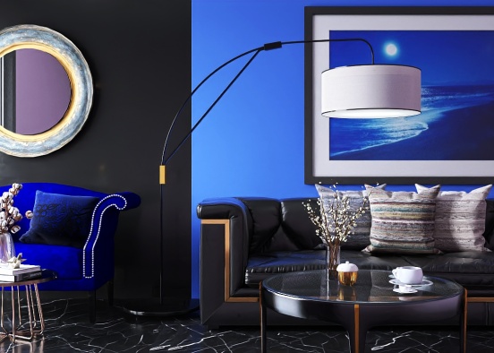 Black and real blue living room idea 💡 Design Rendering