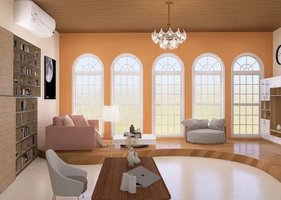 Living Room with small Library 💕 Design Rendering
