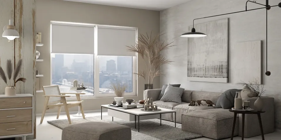 cozy living room design featuring a modern sectional sofa and minimalist decor, showcasing a stylish interior vibe with natural light access, utilizing Homestyler's real-time 3D rendering for quick design proposals.