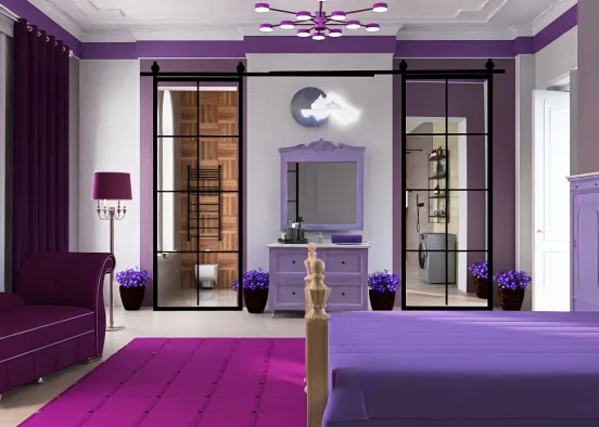 purple themed bedroom Design Rendering