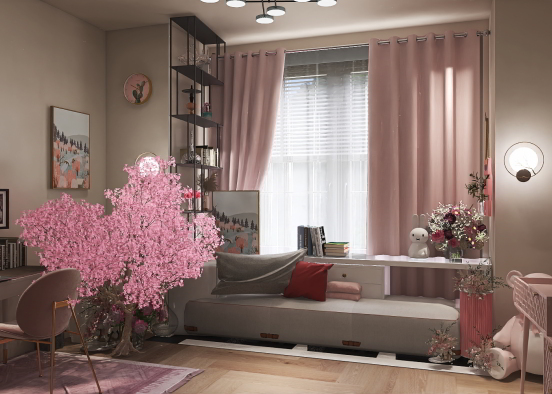 Study Room with a mix of Plum Blossom. Design Rendering