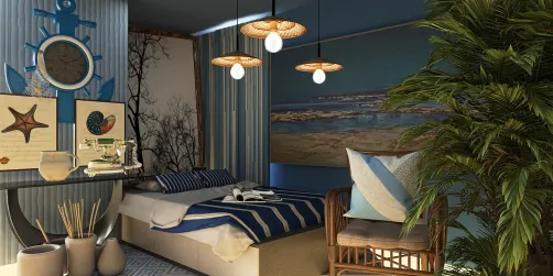 The bedroom is marine