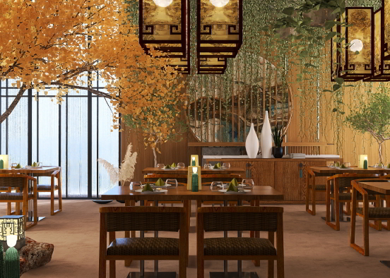 Luxurious Asian Restaurant  Design Rendering