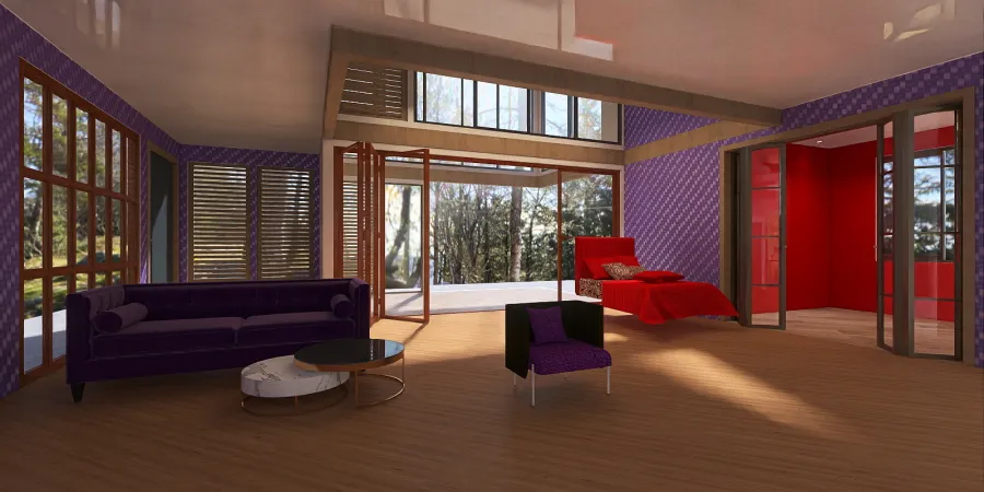 a living room with a couch, chair, and a window 