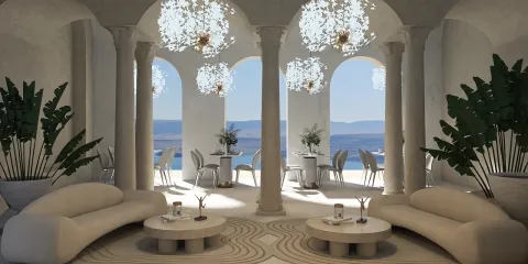 luxurious lounge area featuring elegant sofas and stylish coffee tables designed for indoor relaxation with Homestyler's real-time 3D rendering capabilities.