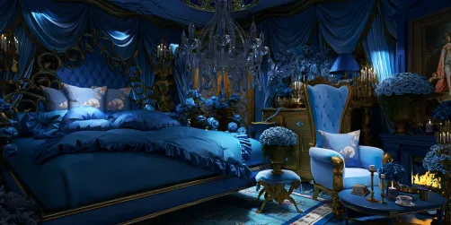Blue Rococo Style Bedroom 