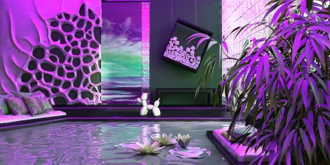 water feature with floating lilies design modern aesthetics serene ambiance indoor space value with Homestyler's real-time 3D rendering functionality
