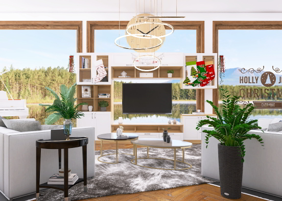 A Christmasy Living Room Design Rendering