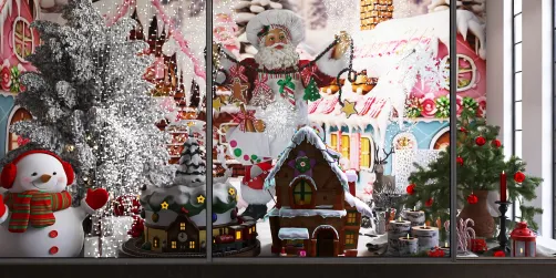 Cake store window display at Christmas