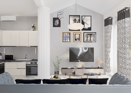 Open-Plan Kitchen Living Room Design Rendering