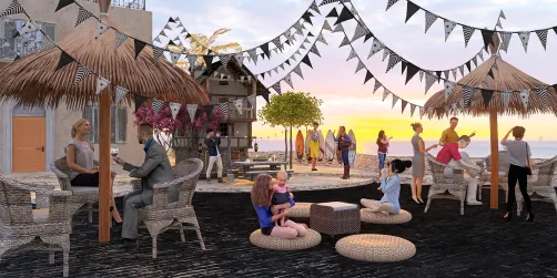 beach party with friends and family.