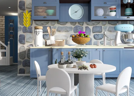 Light Blue and Yellow Kitchen Design Rendering