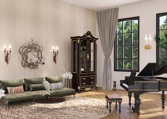 Piano living room in LA Design Rendering