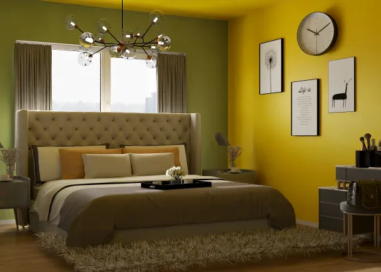 Yellow and green bedroom Design Rendering