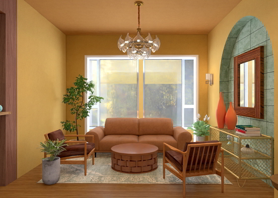 Rustic Mustard Orange Living Space Design Rendering