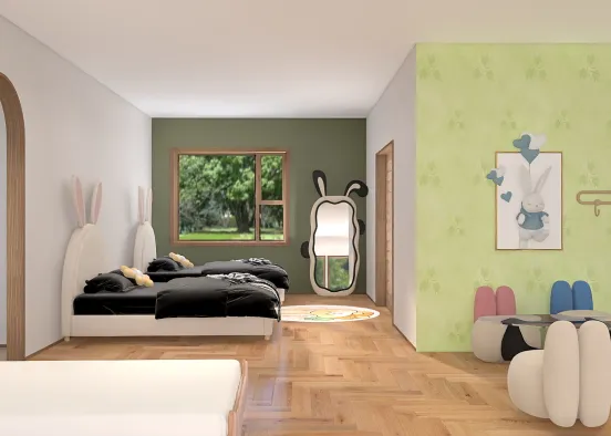 A fun Kids Room for sleepovers.  Design Rendering