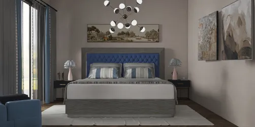 dormitorio azul  y en tonos grises 