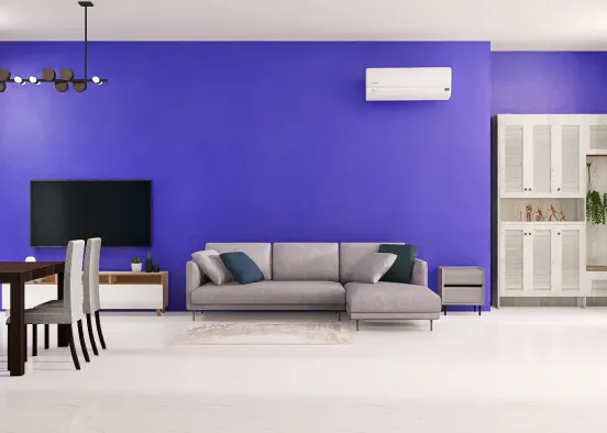 Blue & grey Combination Living room Design Rendering