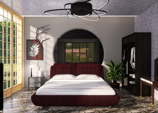 Black and white industrial style bedroom Design Rendering