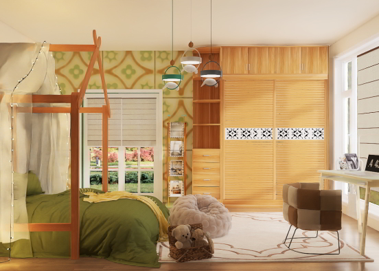 Kids room - green and creamy  Design Rendering
