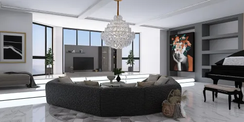 an beautiful sitting  area with musical instrument