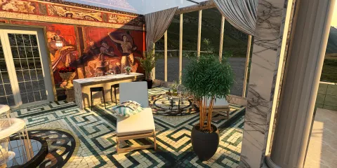 luxurious interior space featuring a dining area and lounging chairs with greenery design in a contemporary style using Homestyler's real-time 3D rendering feature