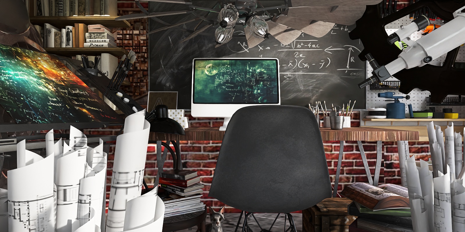 the mad scientist and his cat😼😼😼