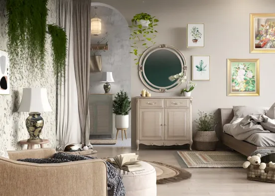 # cottage bedroom for her 💐🌿🫖💕🍐 Renderização de Design