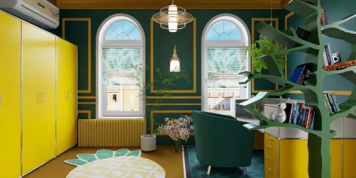 Green and yellow study office