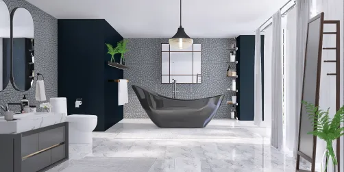 Moody muted spa master bathroom 