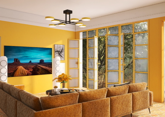 Yellow theme living room Design Rendering