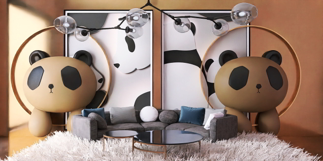 Panda's living room 🖤🖤🖤🐼🐼🐼🧡🧡🧡
