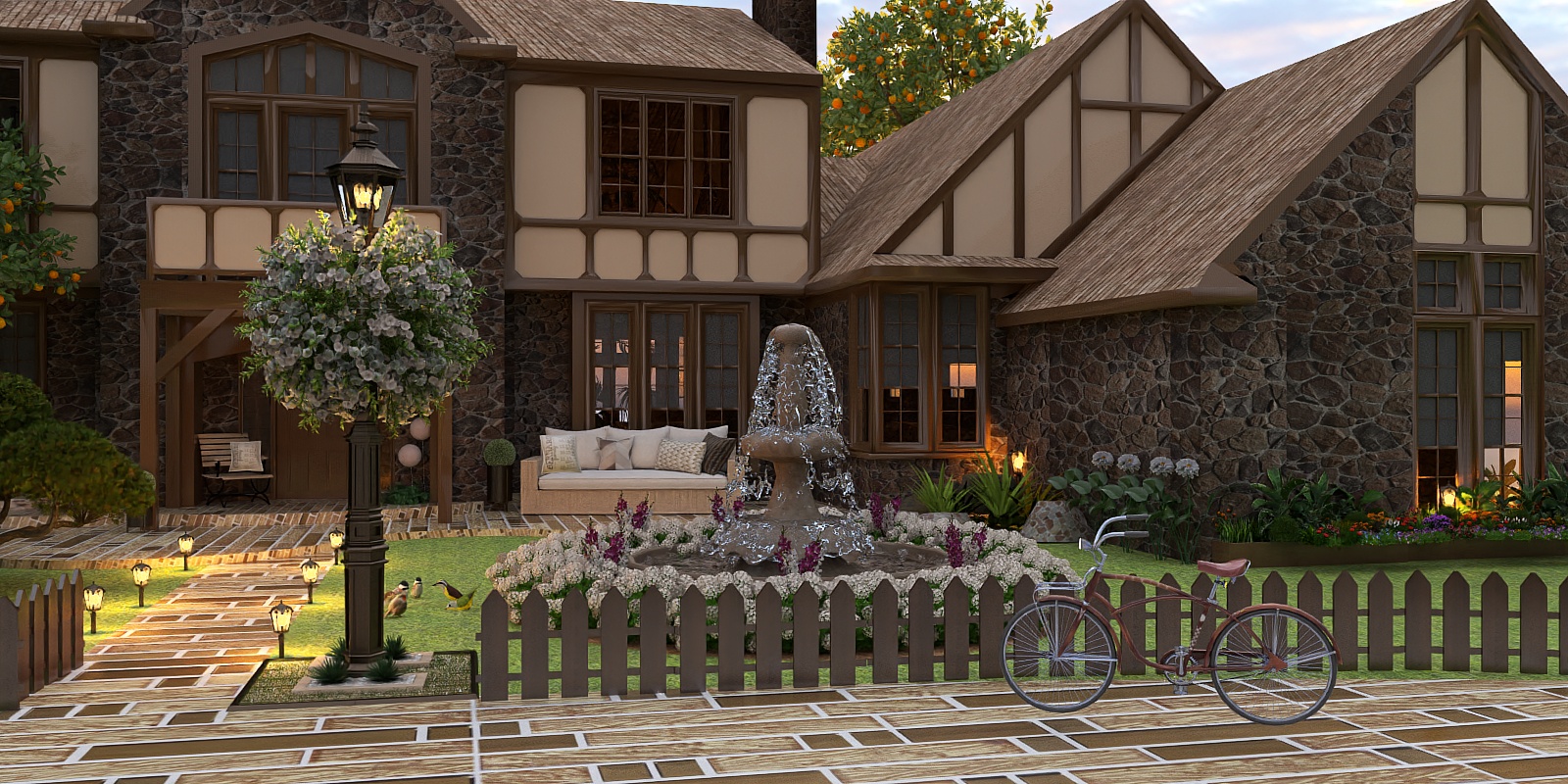 Charming Tudor-Style Cottage with Garden Fountain 
