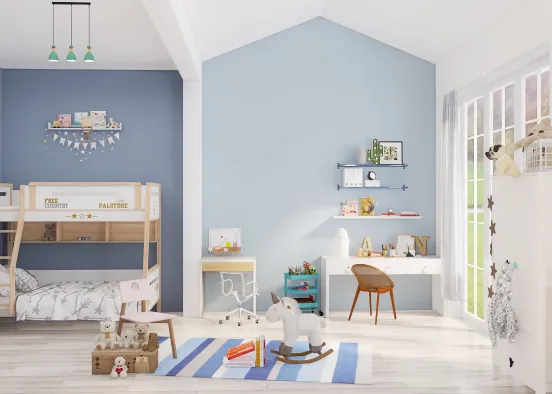Bedroom for Kids in pastel blue💙 Design Rendering