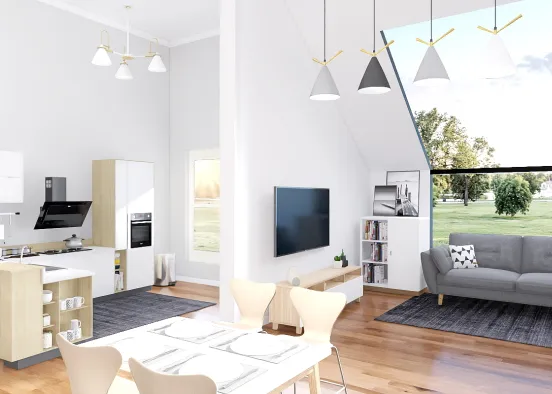 Comfy kitchen with living room Design Rendering