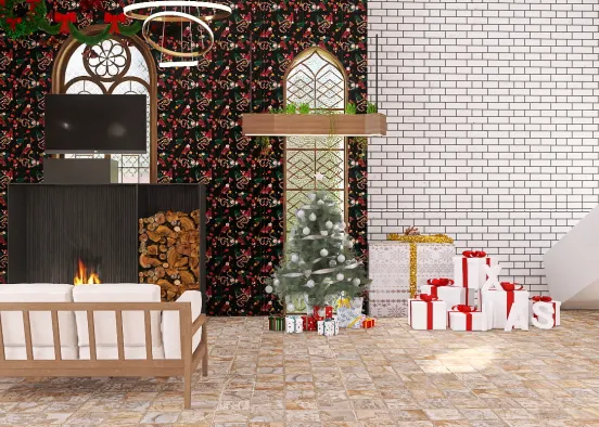 A nice and cozy living room ready for Xmas Design Rendering