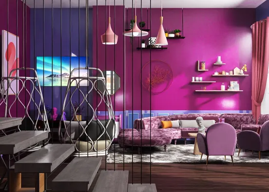 Гостиная для любителей фиол/роз цвета Design Rendering