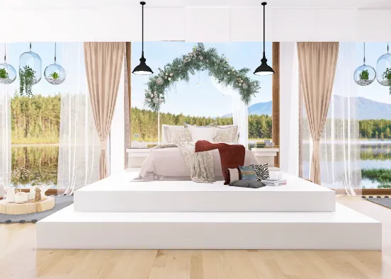 big windows and high bed
 Design Rendering