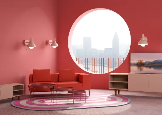 Pink fuzzy and cozy living room Design Rendering