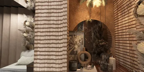 Stylish bathroom design featuring natural elements and warm textures, showcasing a cozy atmosphere and perfect for optimizing small spaces with Homestyler's real-time 3D rendering.