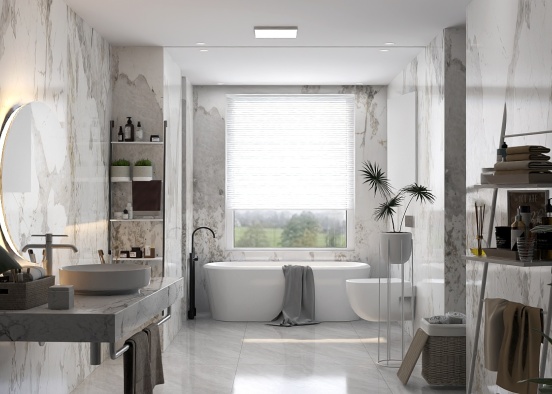 White bathroom with plants. Modern. Aesthetic.  Design Rendering