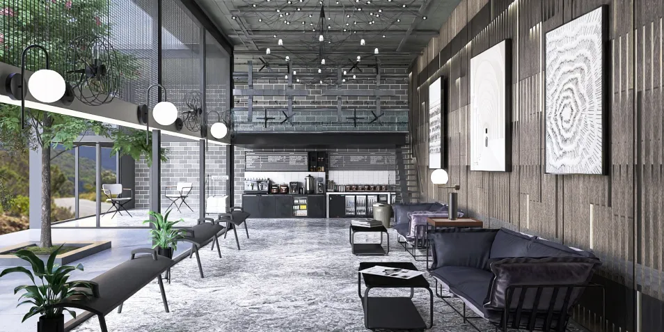 modern lounge seating arrangement featuring a cozy atmosphere with artistic wall designs and contemporary furniture, optimized for interior decor showcasing Homestyler's real-time 3D rendering feature