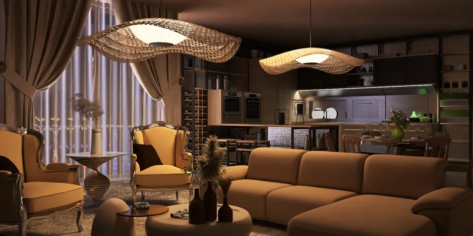 modern living room with elegant furniture arrangement showcasing a cozy design style perfect for small space optimization using Homestyler's real-time 3D rendering feature.