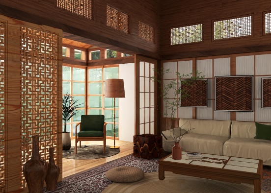 zen garden living room Design Rendering