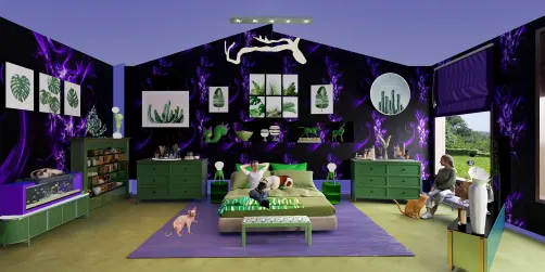 Purple and green bedroom 
