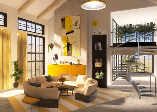 Yellow living room  Design Rendering