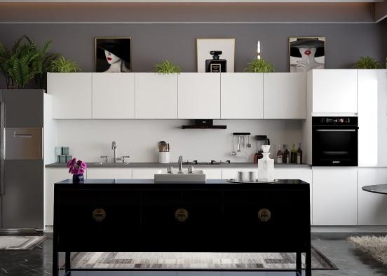 black white and gray kitchen Design Rendering