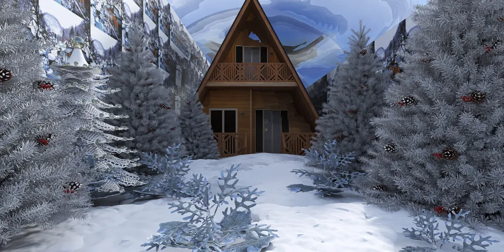 a house with a snow covered roof and a tree 