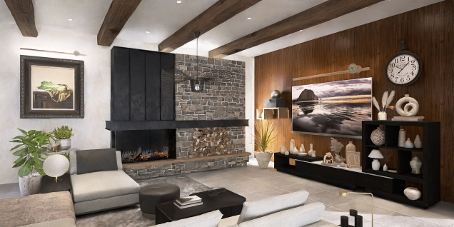 Warm relaxing atmosphere by the fireplace 
