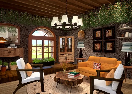 Warm colors Living Room  Design Rendering